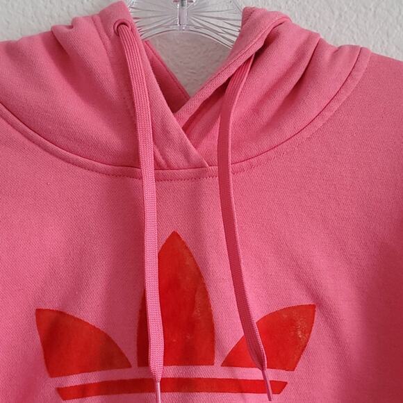 ADIDAS Hoodie Sweatshirt Colorado Cropped Velvet Trefoil Size Large Pink - Picture 5 of 9
